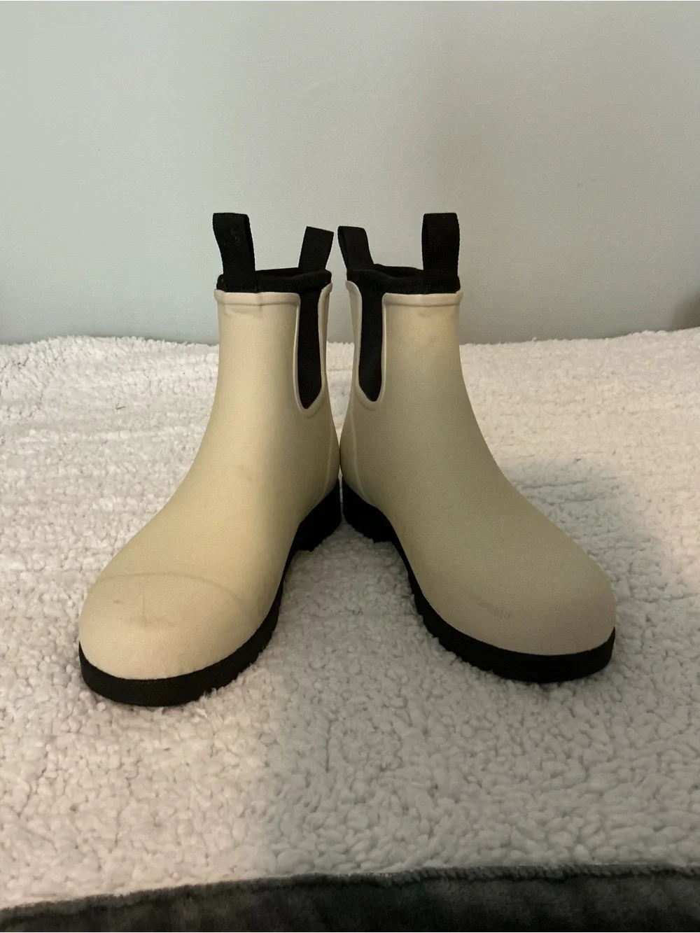 Quince Cream and Black Chelsea Rain Boots